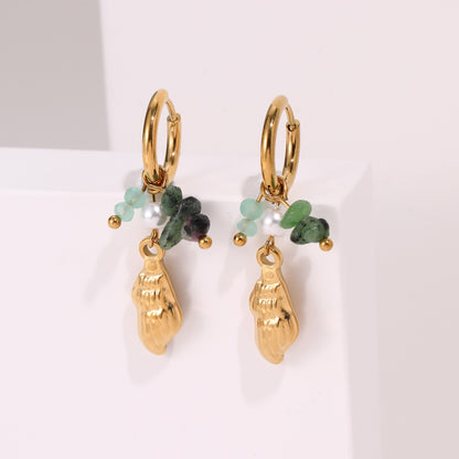 Starfish Earrings For Marine Style Featuring Shell Inlay With Golden PVD Coated Gold Plating