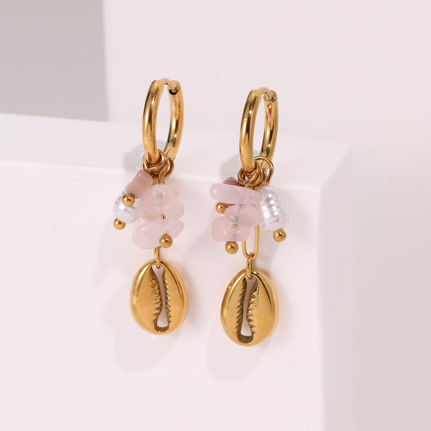 Starfish Earrings For Marine Style Featuring Shell Inlay With Golden PVD Coated Gold Plating