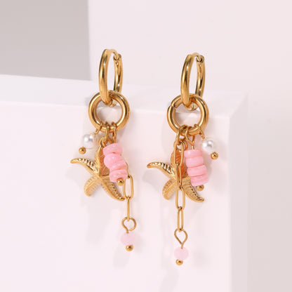 Starfish Earrings For Marine Style Featuring Shell Inlay With Golden PVD Coated Gold Plating