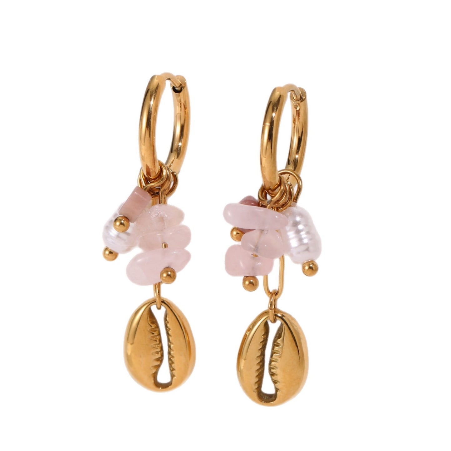 Starfish Earrings For Marine Style Featuring Shell Inlay With Golden PVD Coated Gold Plating