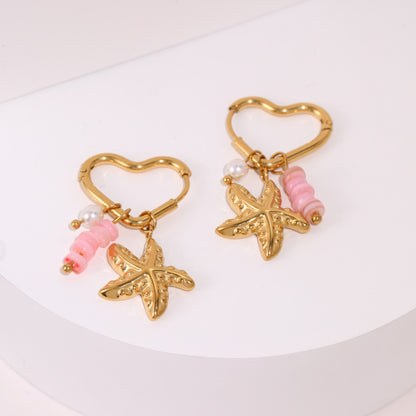 Starfish Earrings For Marine Style Featuring Shell Inlay With Golden PVD Coated Gold Plating