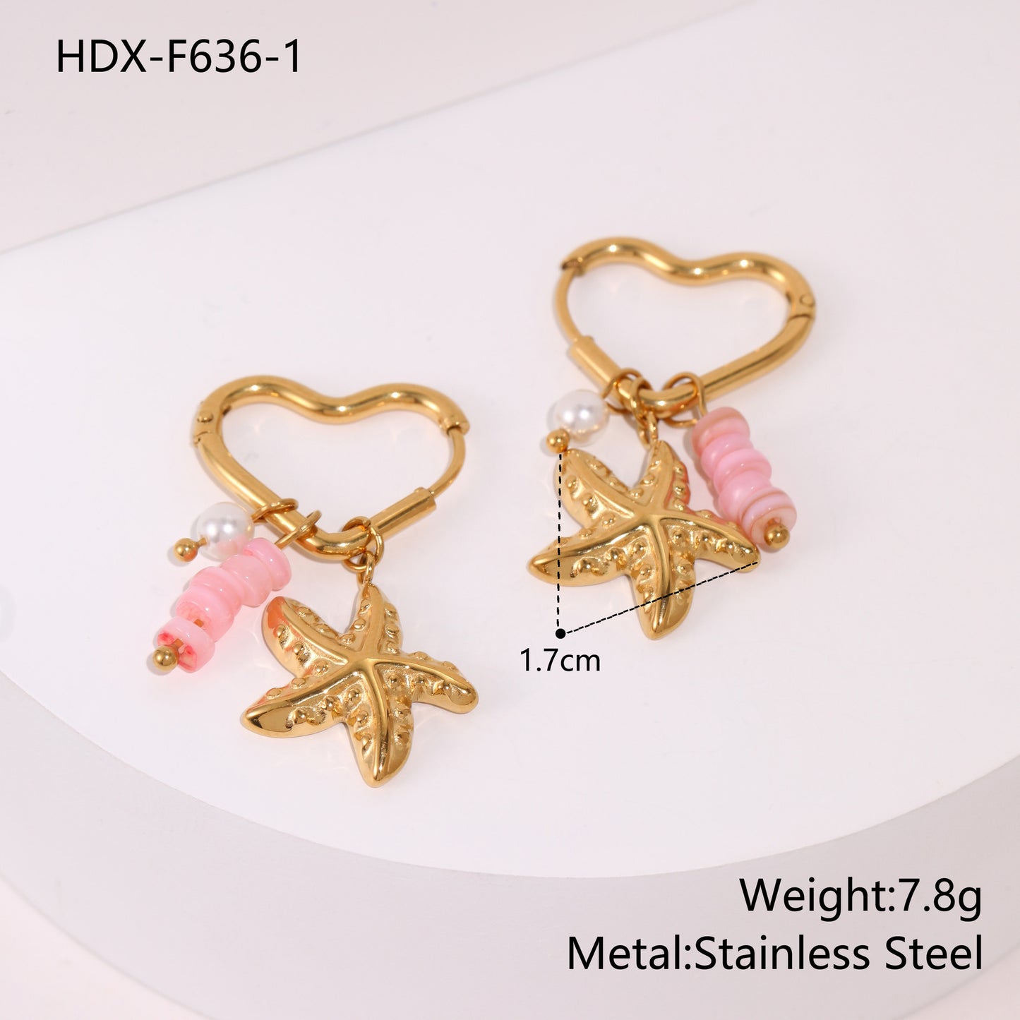Starfish Earrings For Marine Style Featuring Shell Inlay With Golden PVD Coated Gold Plating