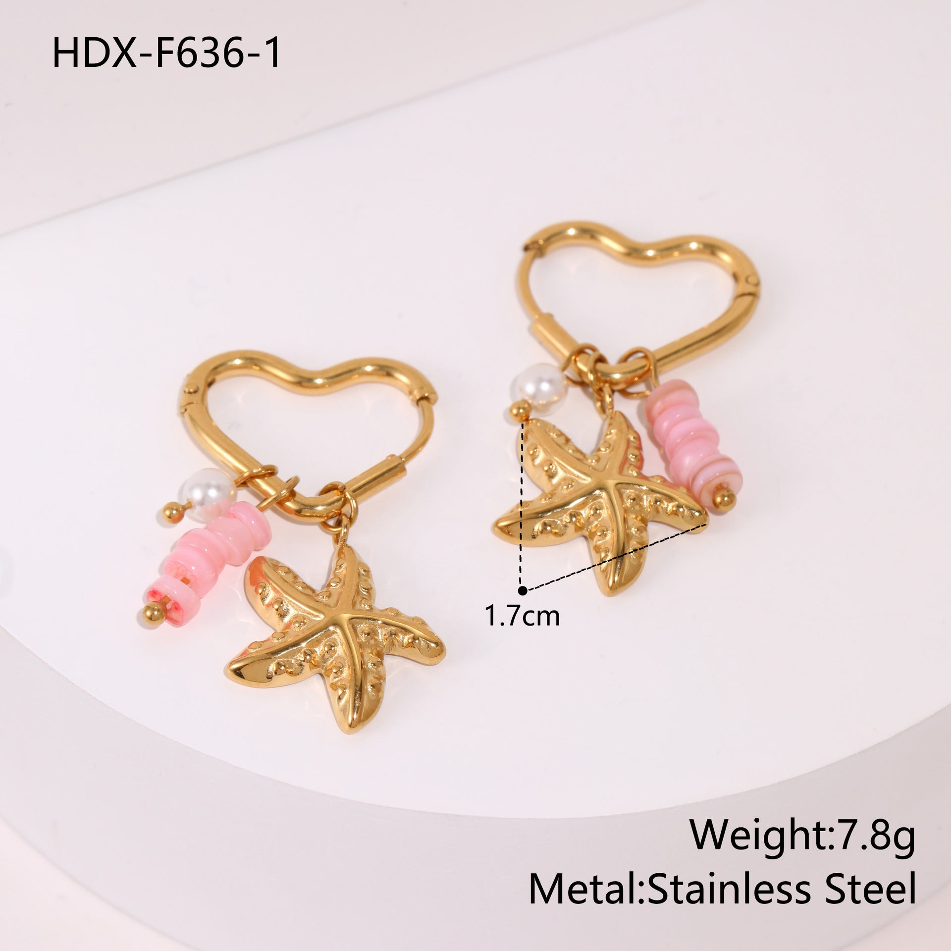 Starfish Earrings For Marine Style Featuring Shell Inlay With Golden PVD Coated Gold Plating
