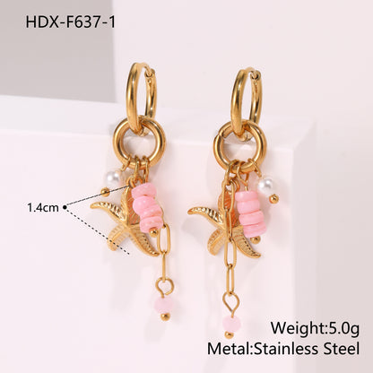 Starfish Earrings For Marine Style Featuring Shell Inlay With Golden PVD Coated Gold Plating