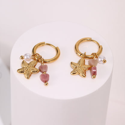 Starfish Earrings For Marine Style Featuring Shell Inlay With Golden PVD Coated Gold Plating