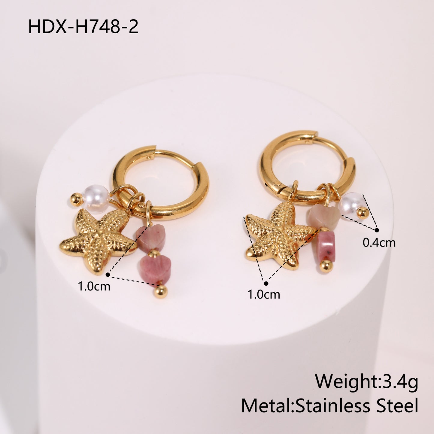 Starfish Earrings For Marine Style Featuring Shell Inlay With Golden PVD Coated Gold Plating
