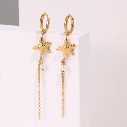 Starfish Earrings For Marine Style Featuring Shell Inlay With Golden PVD Coated Gold Plating