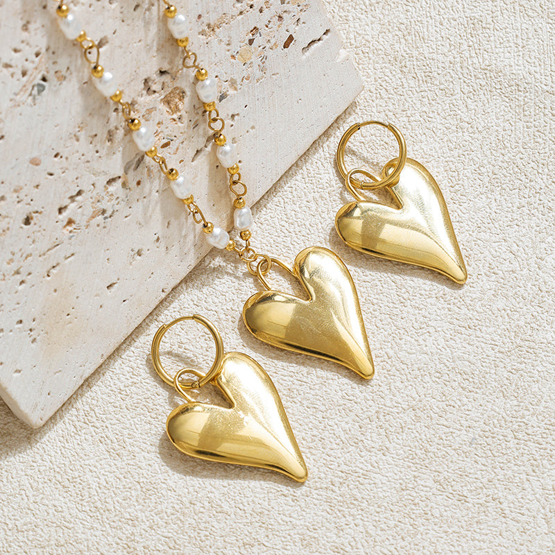 Heart Shape Jewelry Set For Women Featuring Waterproof Non Tarnish 304 Stainless Steel With 18K Real Gold Plated Box Chain
