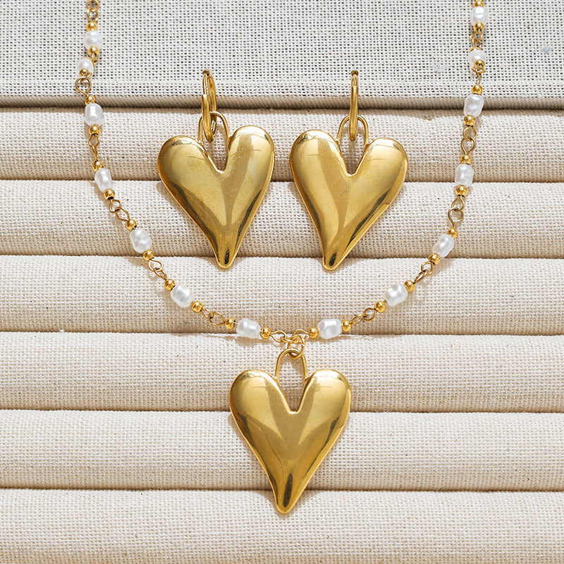 Heart Shape Jewelry Set For Women Featuring Waterproof Non Tarnish 304 Stainless Steel With 18K Real Gold Plated Box Chain