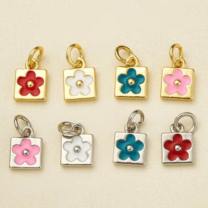 Flowers Pendant In Copper With 18K Real Gold Plated Electroplating, Enamel Process, 0.05µm-0.08µm Thickness, 1 Pc/Package
