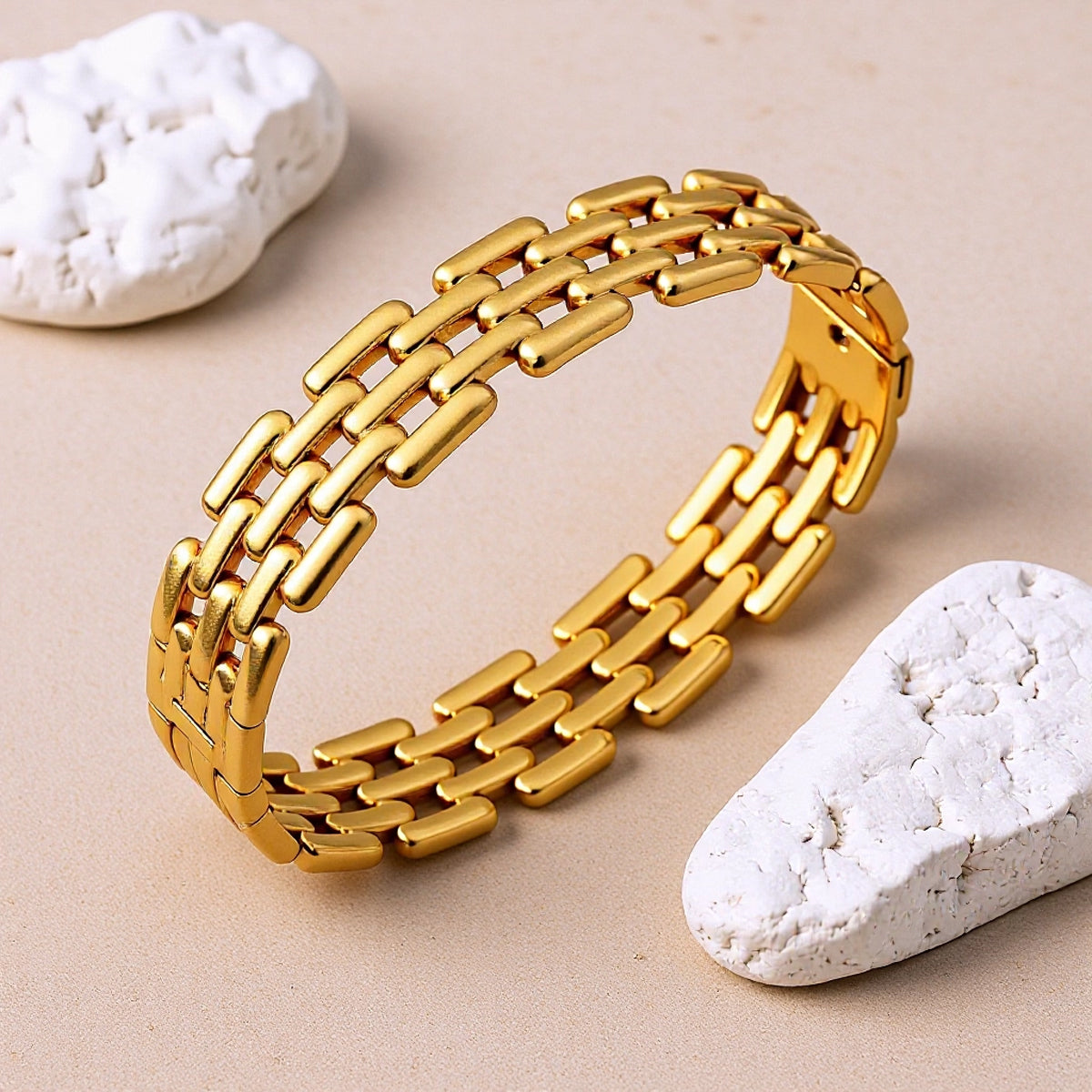 Polished Geometric Bangle For Women In 304 Stainless Steel With 18K Real Gold Plated PVD Coated Finish