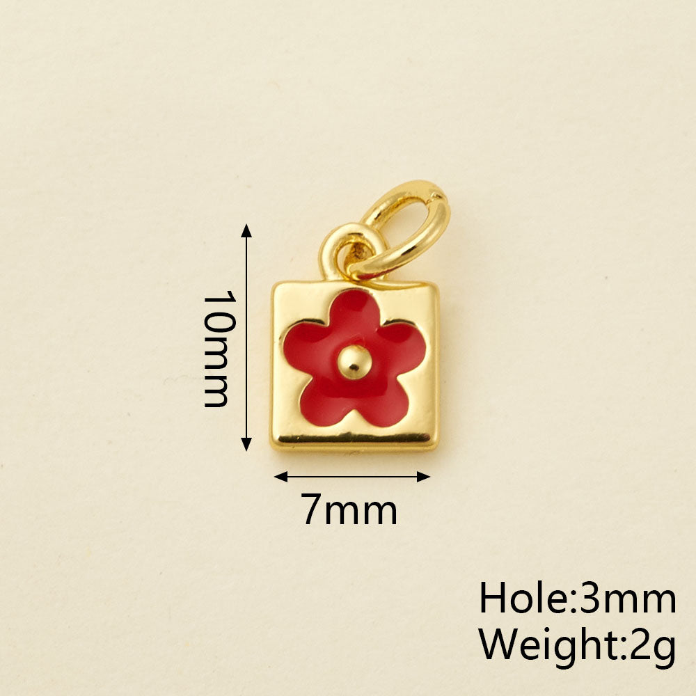 Flowers Pendant In Copper With 18K Real Gold Plated Electroplating, Enamel Process, 0.05µm-0.08µm Thickness, 1 Pc/Package