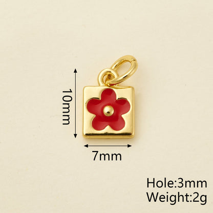 Flowers Pendant In Copper With 18K Real Gold Plated Electroplating, Enamel Process, 0.05µm-0.08µm Thickness, 1 Pc/Package