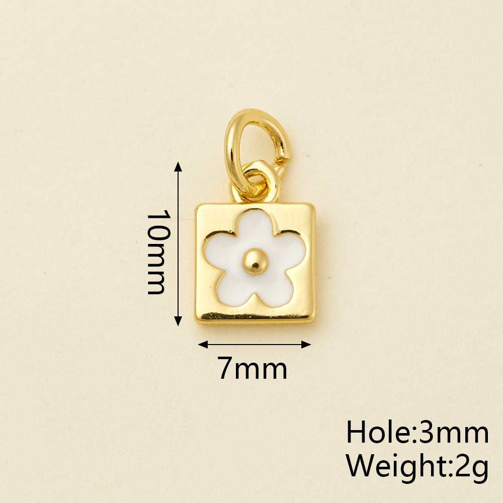 Flowers Pendant In Copper With 18K Real Gold Plated Electroplating, Enamel Process, 0.05µm-0.08µm Thickness, 1 Pc/Package