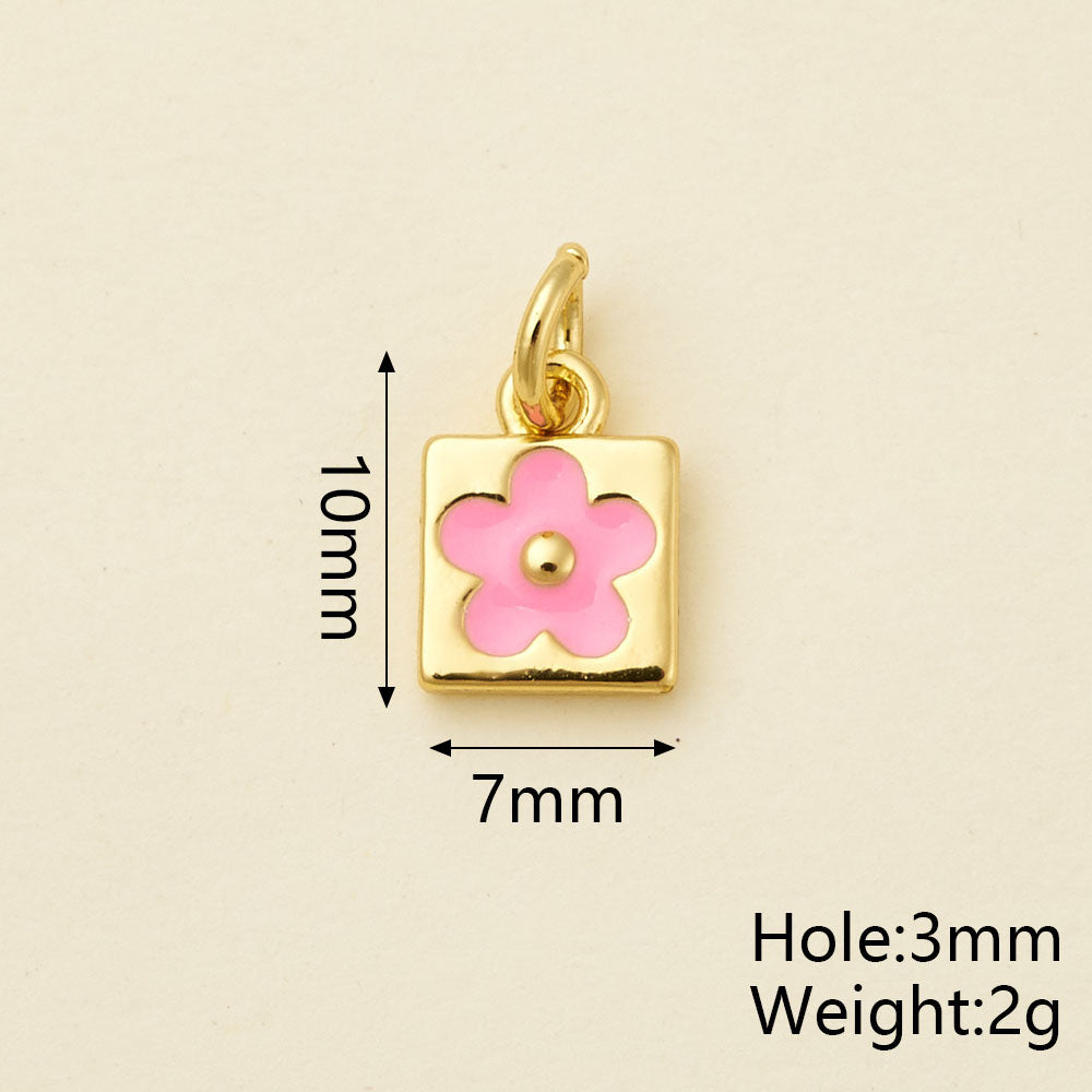 Flowers Pendant In Copper With 18K Real Gold Plated Electroplating, Enamel Process, 0.05µm-0.08µm Thickness, 1 Pc/Package