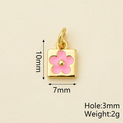 Flowers Pendant In Copper With 18K Real Gold Plated Electroplating, Enamel Process, 0.05µm-0.08µm Thickness, 1 Pc/Package