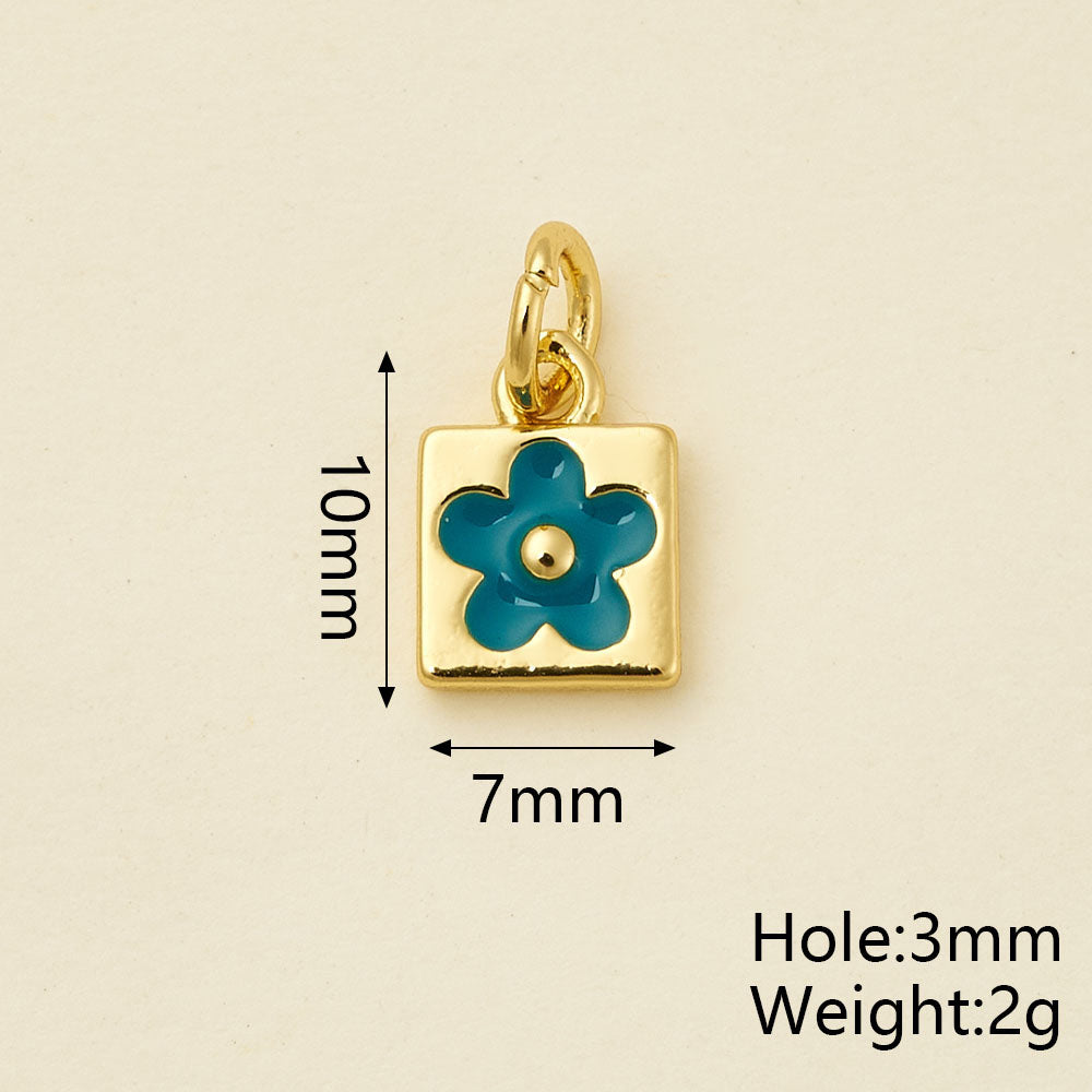 Flowers Pendant In Copper With 18K Real Gold Plated Electroplating, Enamel Process, 0.05µm-0.08µm Thickness, 1 Pc/Package