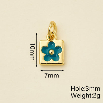 Flowers Pendant In Copper With 18K Real Gold Plated Electroplating, Enamel Process, 0.05µm-0.08µm Thickness, 1 Pc/Package
