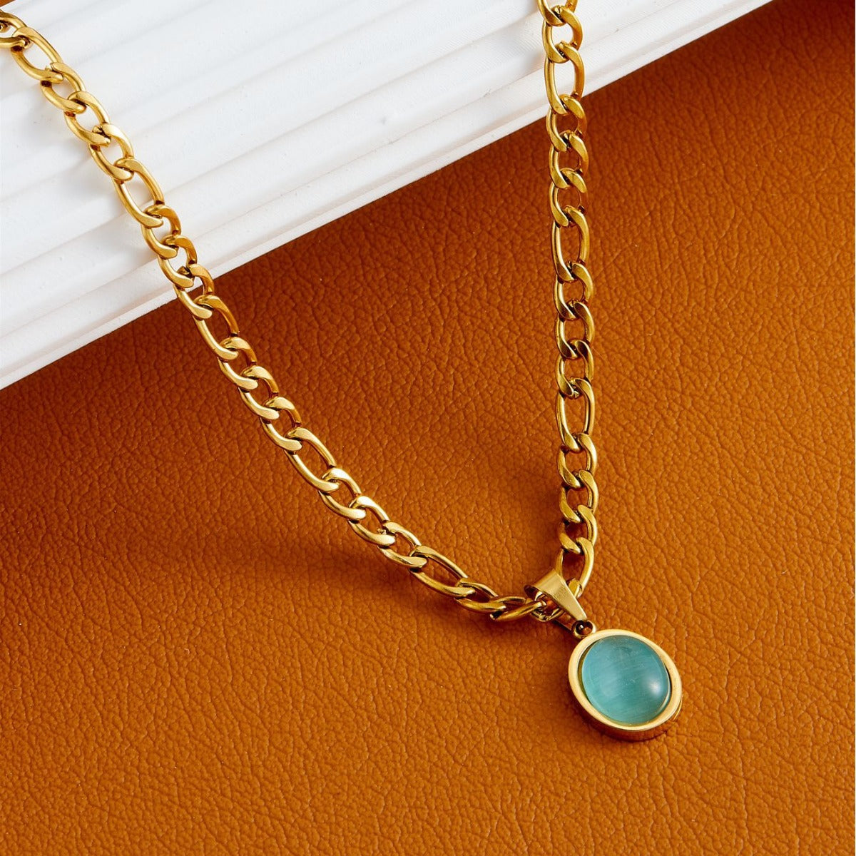 Geometric Necklace For Women In Titanium Steel With 14K Real Gold Plated Electroplated Finish And Cable Chain