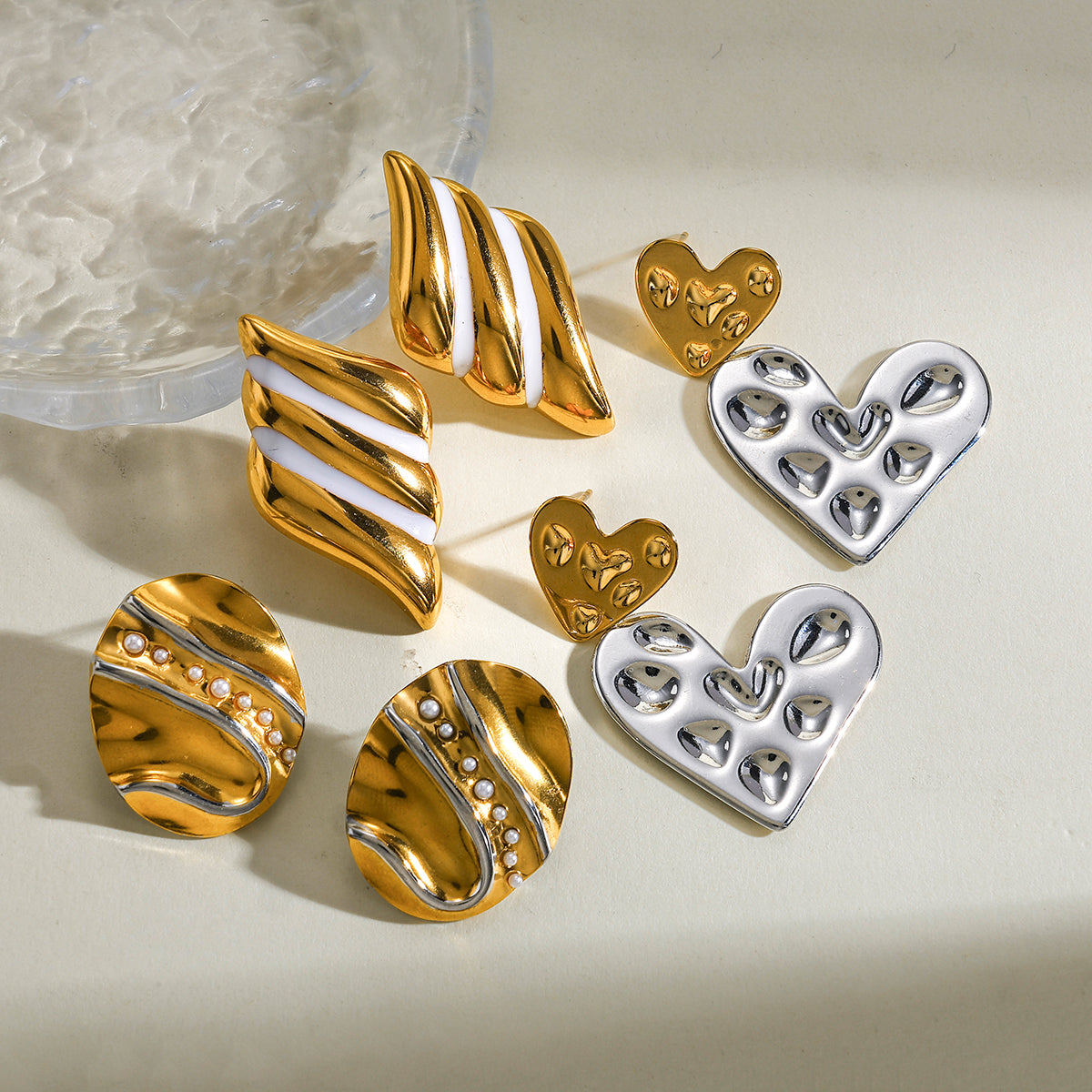 Heart Shape Stud Earrings For Women Featuring 18K Real Gold Plated 304 Stainless Steel With Imitation Pearl Inlay