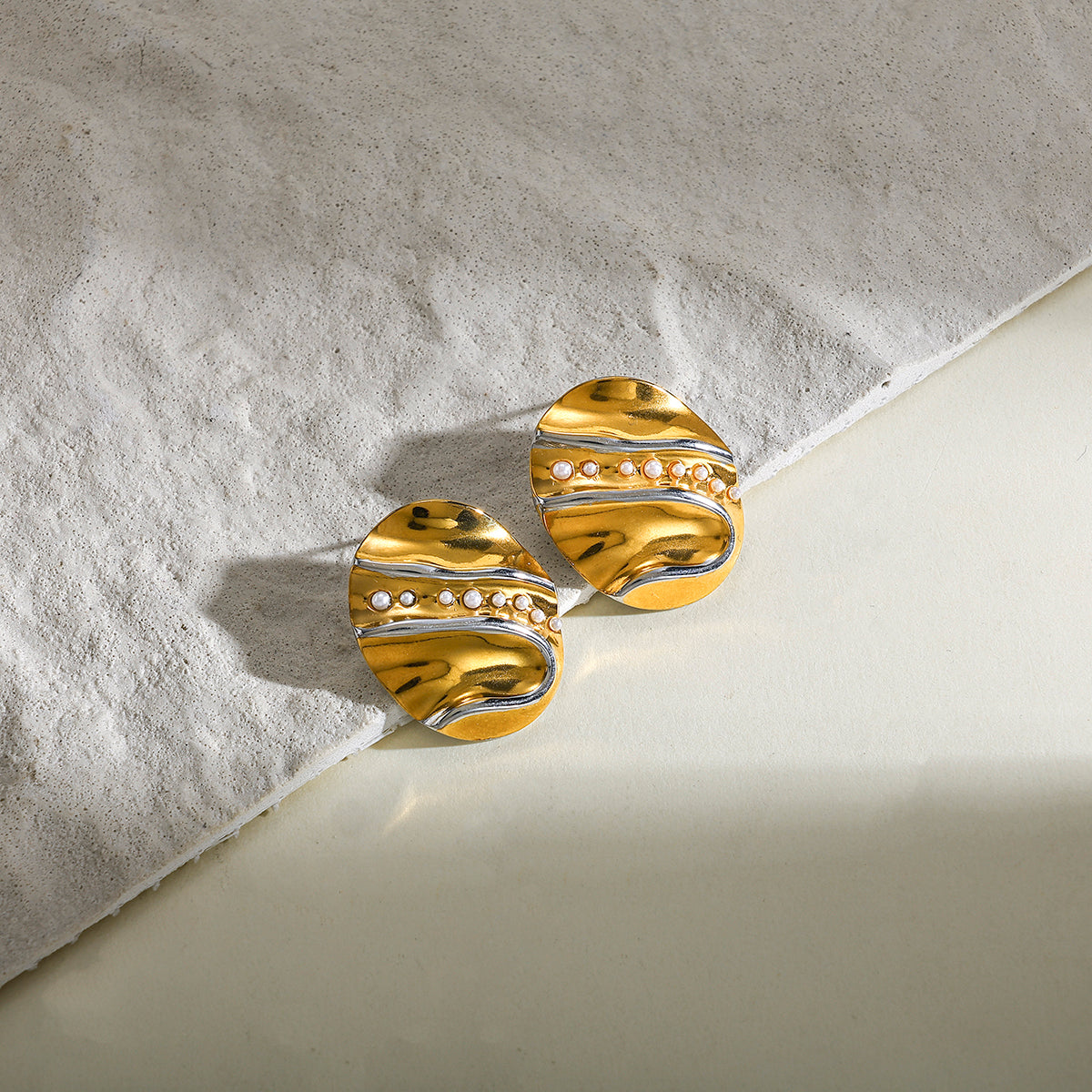 Heart Shape Stud Earrings For Women Featuring 18K Real Gold Plated 304 Stainless Steel With Imitation Pearl Inlay
