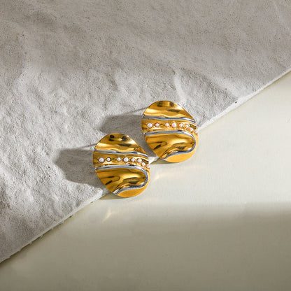 Heart Shape Stud Earrings For Women Featuring 18K Real Gold Plated 304 Stainless Steel With Imitation Pearl Inlay