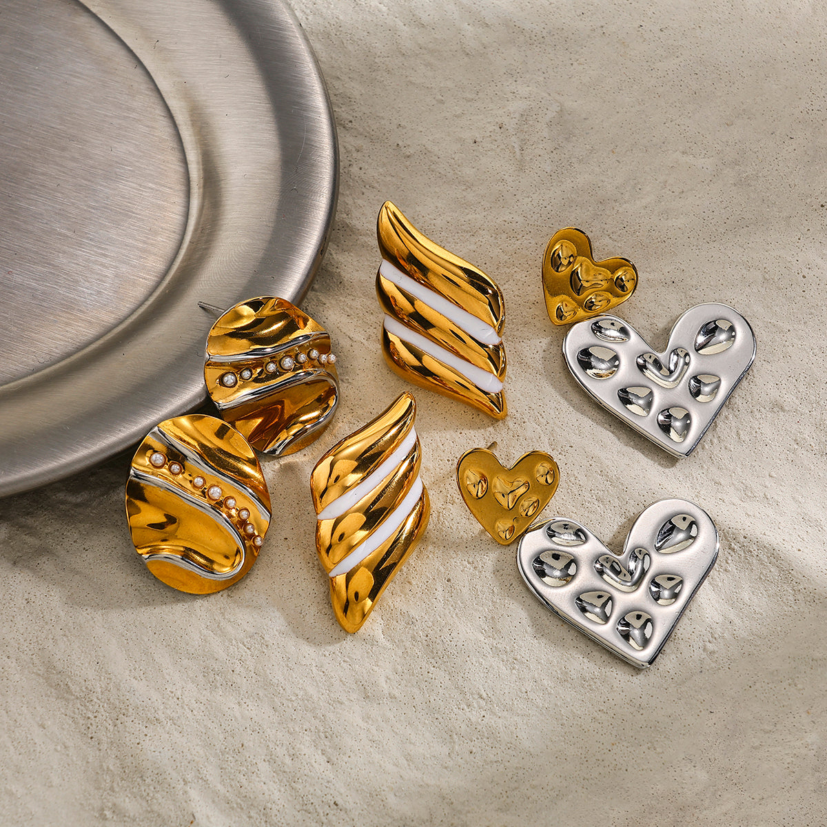 Heart Shape Stud Earrings For Women Featuring 18K Real Gold Plated 304 Stainless Steel With Imitation Pearl Inlay