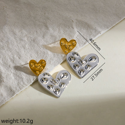 Heart Shape Stud Earrings For Women Featuring 18K Real Gold Plated 304 Stainless Steel With Imitation Pearl Inlay