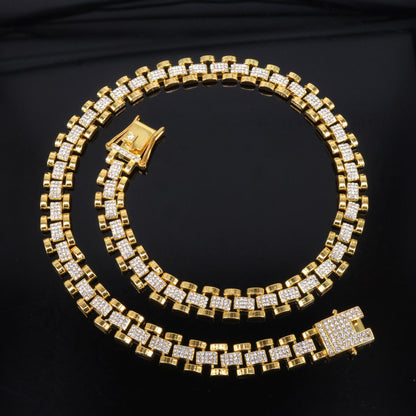 Hip-Hop Golden Lines For Unisex Zinc Alloy Cuban Link Chain Curb Chain With Rhinestone Inlay