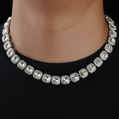 For Unisex Hip-Hop Golden Cuban Link Chain Curb Chain Made Of Zinc Alloy With Glass Inlay