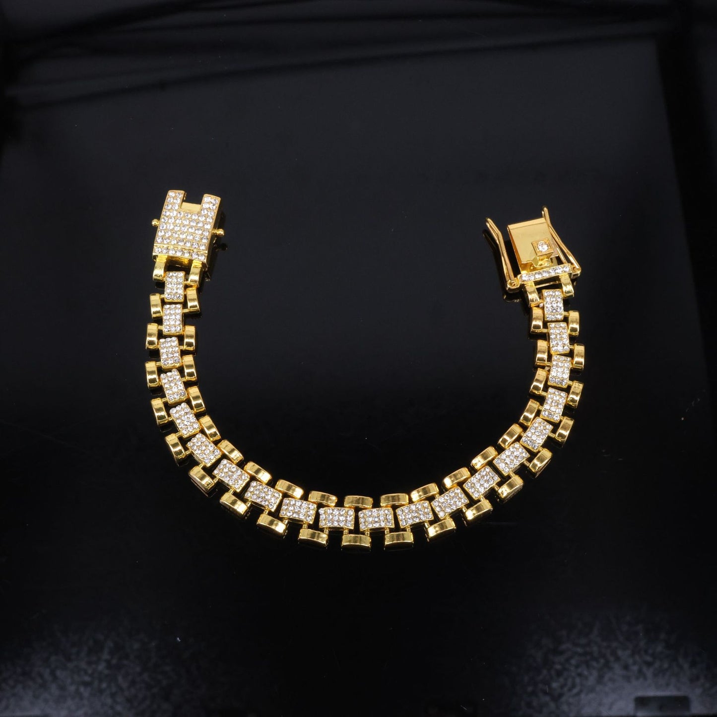 Hip-Hop Golden Lines For Unisex Zinc Alloy Cuban Link Chain Curb Chain With Rhinestone Inlay