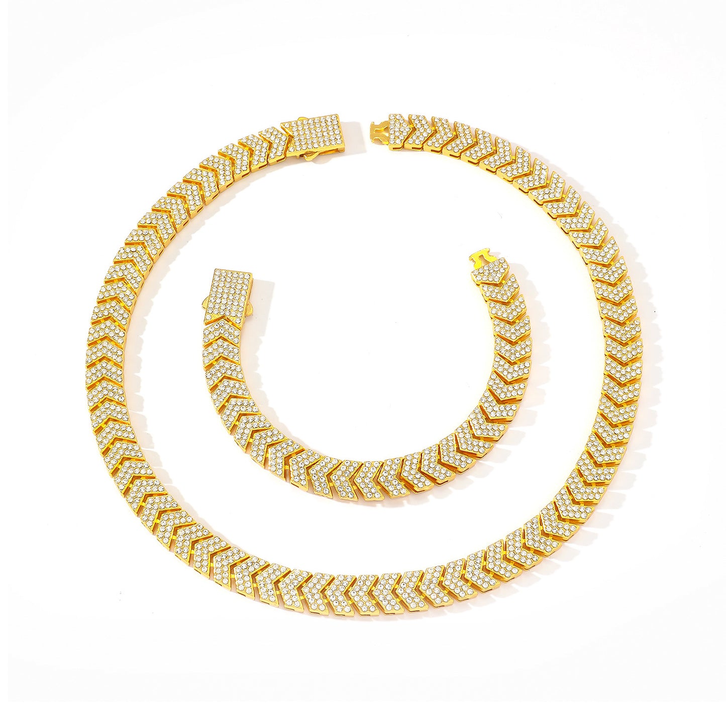 Fish Tail Hip-Hop Cuban Link Chain Curb Chain Necklace For Unisex Featuring Golden Zinc Alloy And Rhinestones Inlay