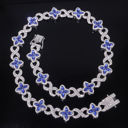 Four Leaf Clover Necklace For Unisex Featuring Golden Zinc Alloy With Glass Inlay And Cuban Link Chain