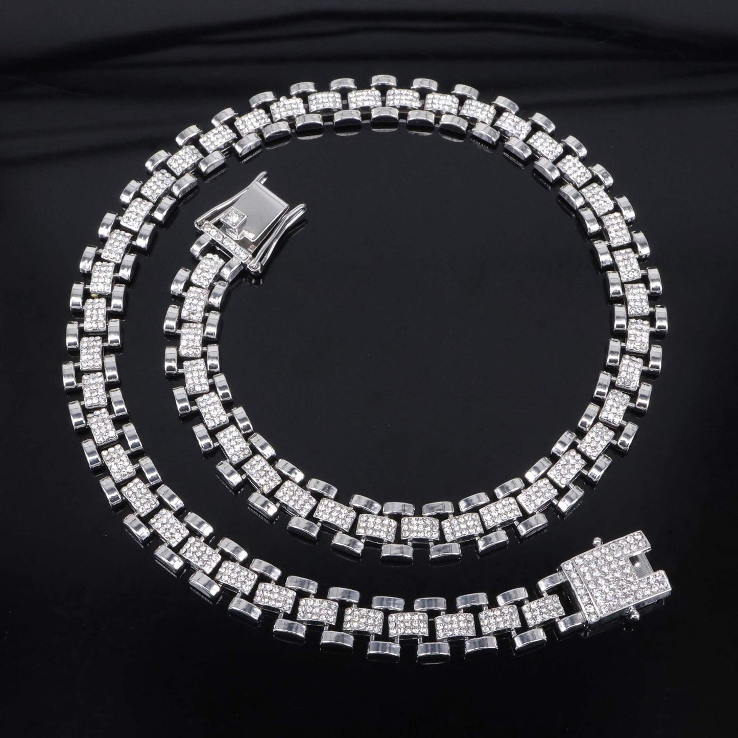 Hip-Hop Golden Lines For Unisex Zinc Alloy Cuban Link Chain Curb Chain With Rhinestone Inlay