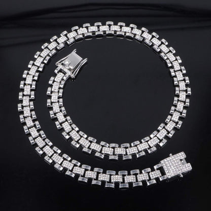 Hip-Hop Golden Lines For Unisex Zinc Alloy Cuban Link Chain Curb Chain With Rhinestone Inlay