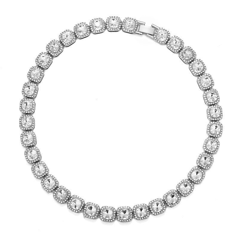 For Unisex Hip-Hop Golden Cuban Link Chain Curb Chain Made Of Zinc Alloy With Glass Inlay