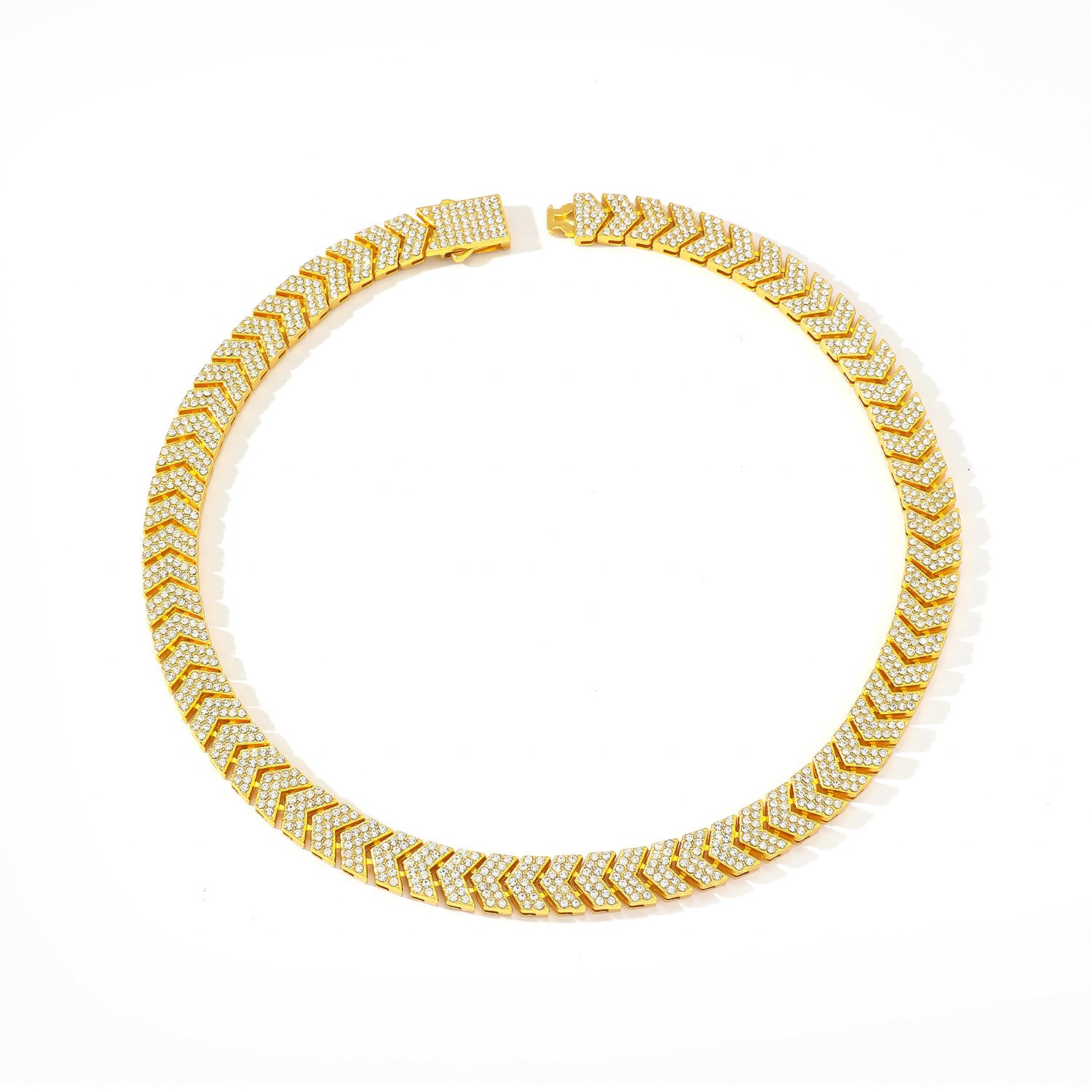 Fish Tail Hip-Hop Cuban Link Chain Curb Chain Necklace For Unisex Featuring Golden Zinc Alloy And Rhinestones Inlay