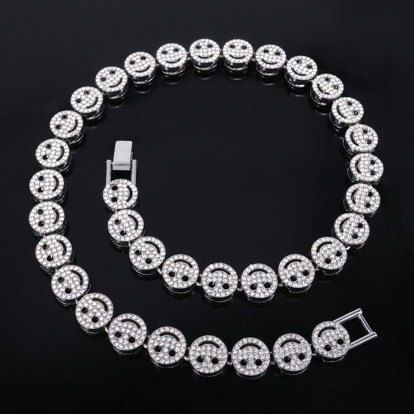 Golden Hip-Hop Smiley Face Pendant For Men's Cuban Link Chain Curb Chain Featuring Rhinestone Inlay Alloy Material