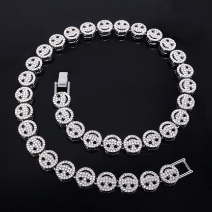 Golden Hip-Hop Smiley Face Pendant For Men's Cuban Link Chain Curb Chain Featuring Rhinestone Inlay Alloy Material
