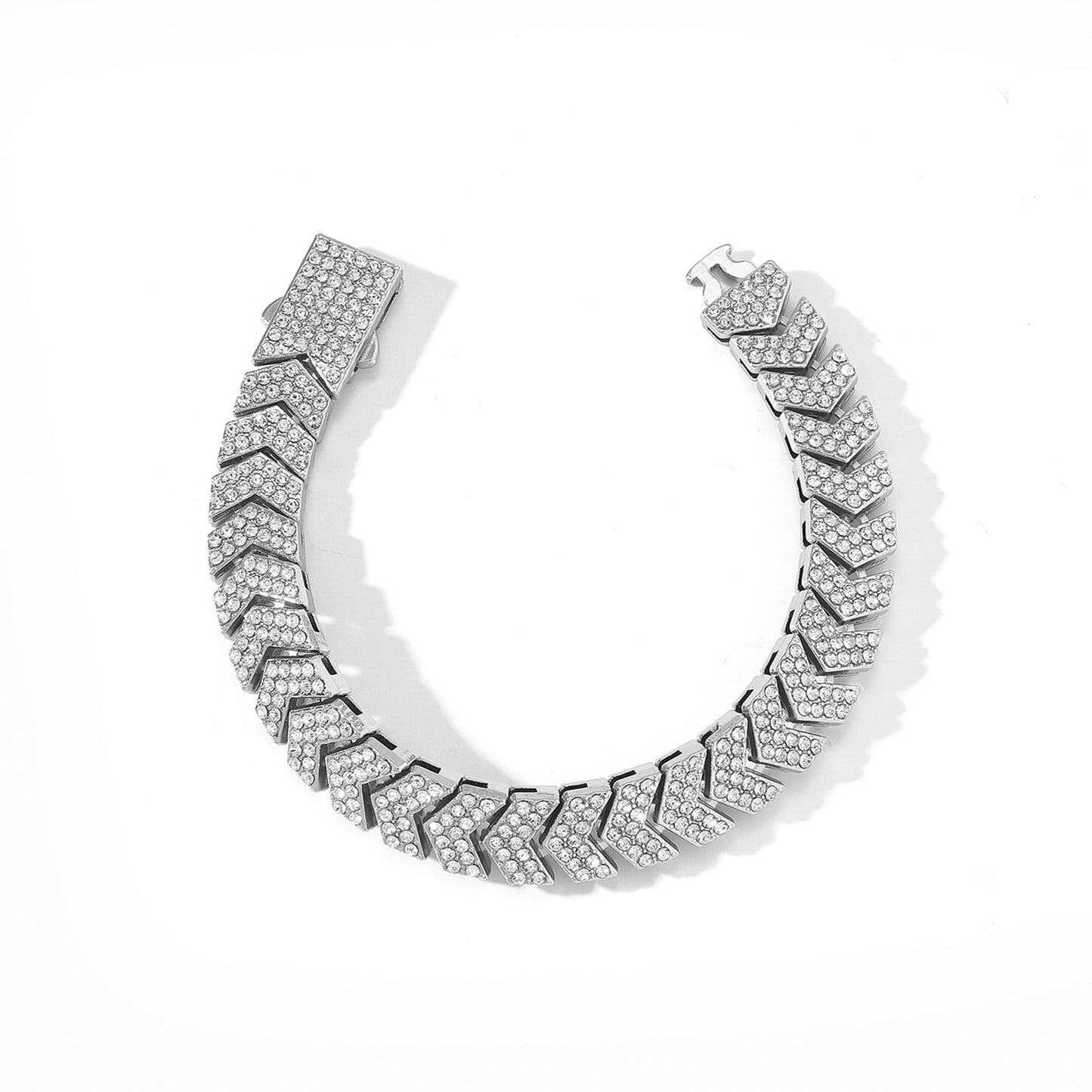 Fish Tail Hip-Hop Cuban Link Chain Curb Chain Necklace For Unisex Featuring Golden Zinc Alloy And Rhinestones Inlay