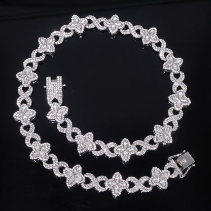 Four Leaf Clover Necklace For Unisex Featuring Golden Zinc Alloy With Glass Inlay And Cuban Link Chain