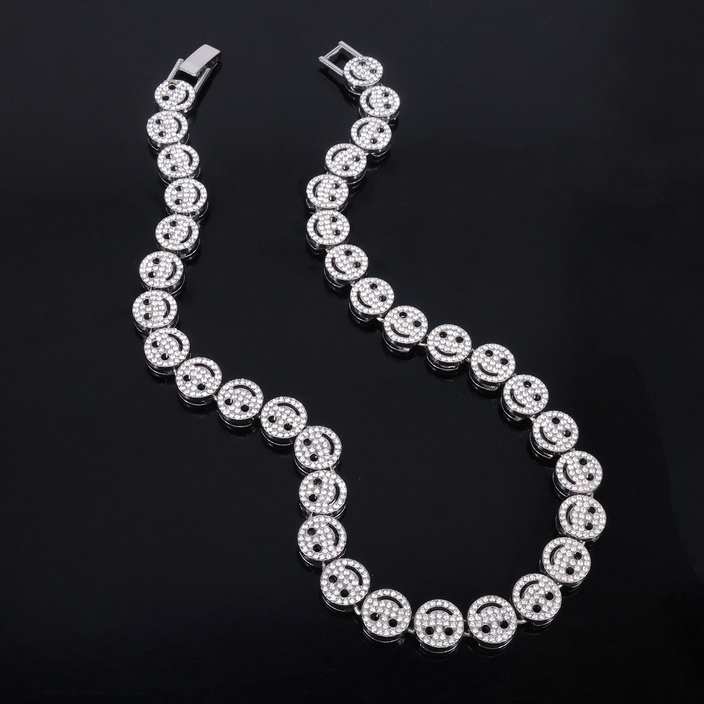 Golden Hip-Hop Smiley Face Pendant For Men's Cuban Link Chain Curb Chain Featuring Rhinestone Inlay Alloy Material