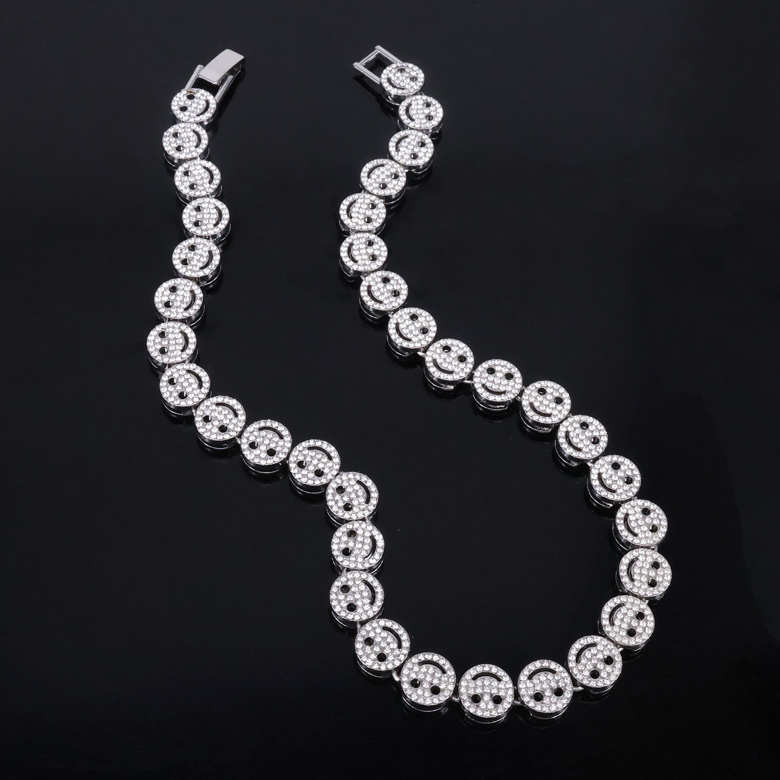 Golden Hip-Hop Smiley Face Pendant For Men's Cuban Link Chain Curb Chain Featuring Rhinestone Inlay Alloy Material