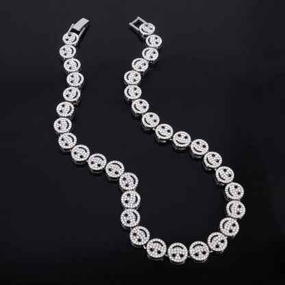 Golden Hip-Hop Smiley Face Pendant For Men's Cuban Link Chain Curb Chain Featuring Rhinestone Inlay Alloy Material