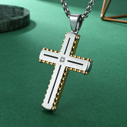 Steel Gold Pendant with Steel Color Pearl Chain