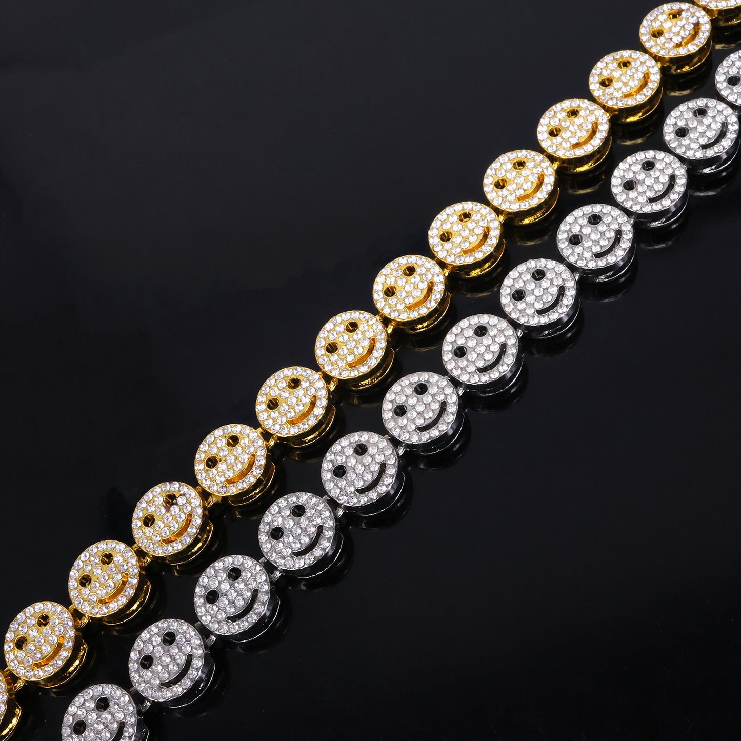 Golden Hip-Hop Smiley Face Pendant For Men's Cuban Link Chain Curb Chain Featuring Rhinestone Inlay Alloy Material