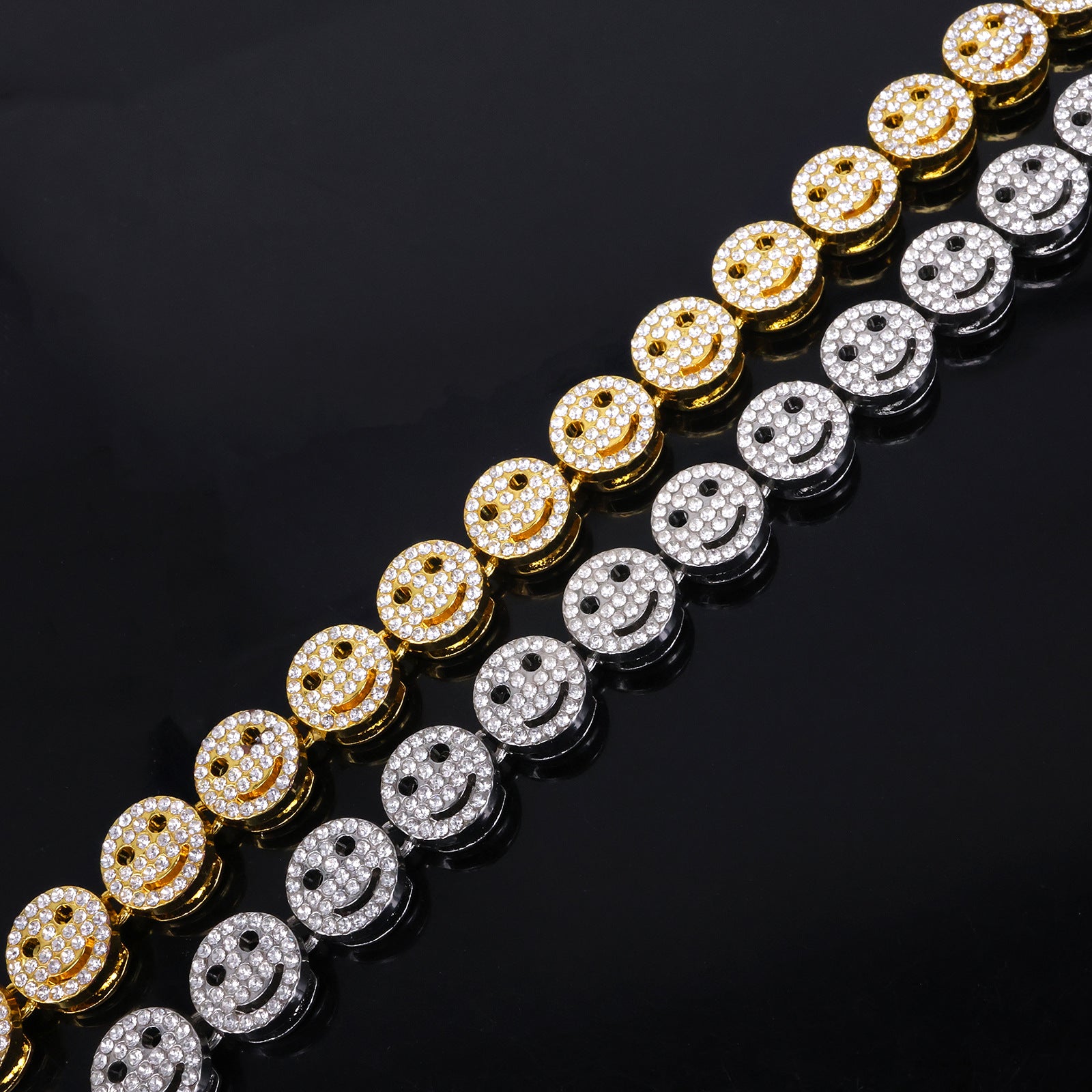 Golden Hip-Hop Smiley Face Pendant For Men's Cuban Link Chain Curb Chain Featuring Rhinestone Inlay Alloy Material