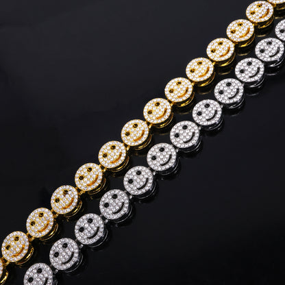Golden Hip-Hop Smiley Face Pendant For Men's Cuban Link Chain Curb Chain Featuring Rhinestone Inlay Alloy Material