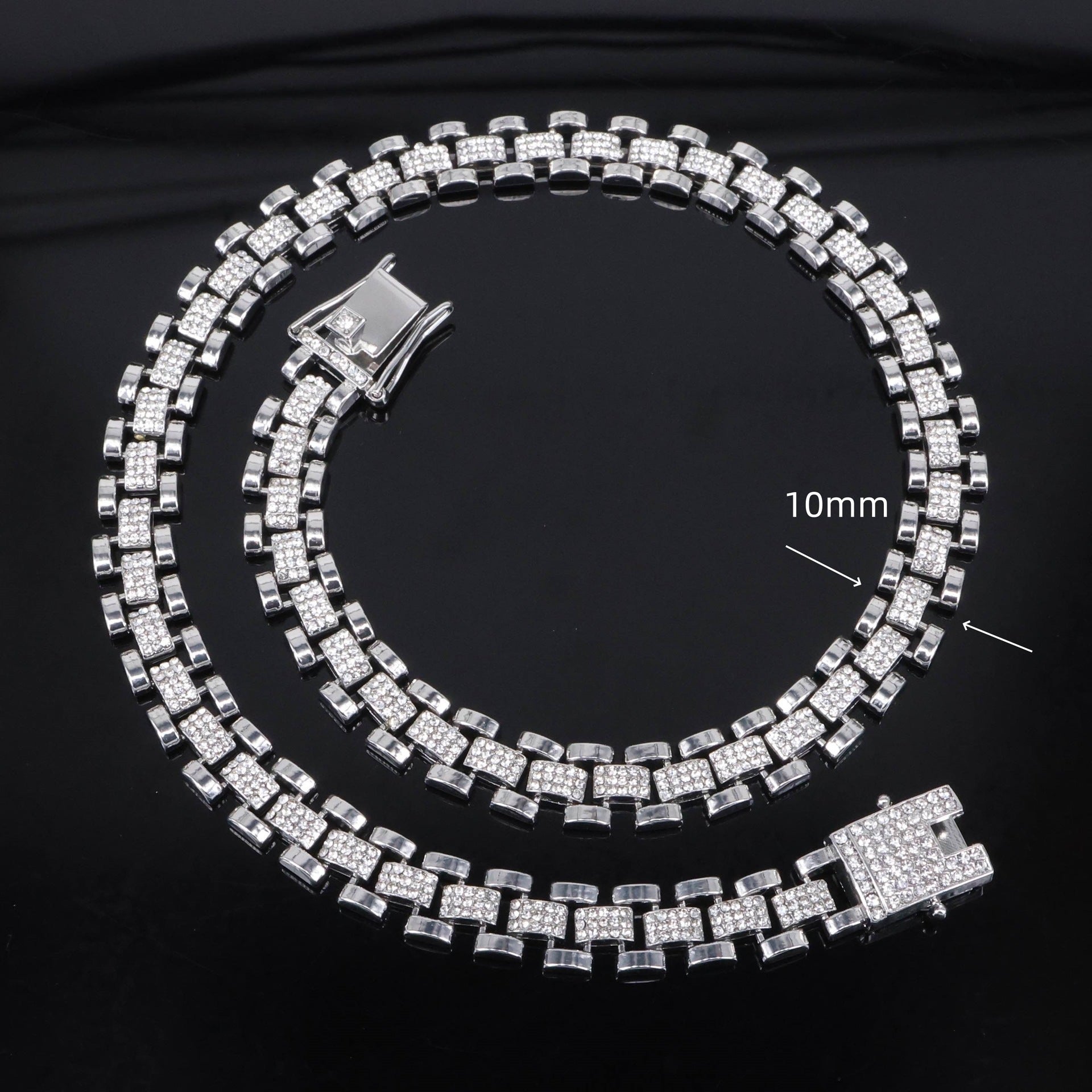 Hip-Hop Golden Lines For Unisex Zinc Alloy Cuban Link Chain Curb Chain With Rhinestone Inlay
