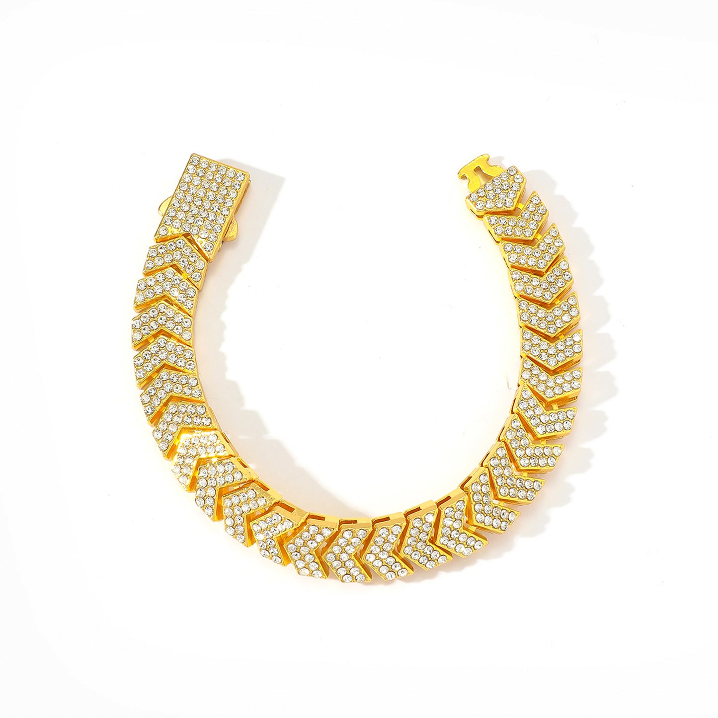 Fish Tail Hip-Hop Cuban Link Chain Curb Chain Necklace For Unisex Featuring Golden Zinc Alloy And Rhinestones Inlay